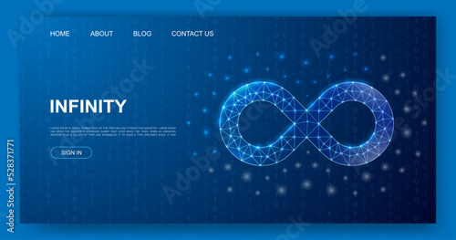 Infinity 3d polygonal website template. Forever design illustration concept. Low poly unlimited symbol for homepage, promotion banner design.