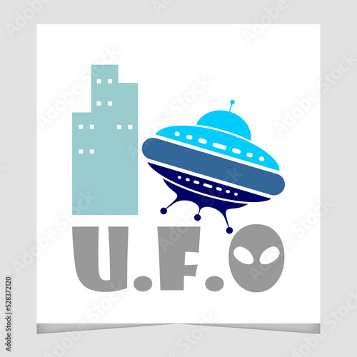 Fun UFO in the city illustration graphic design element
