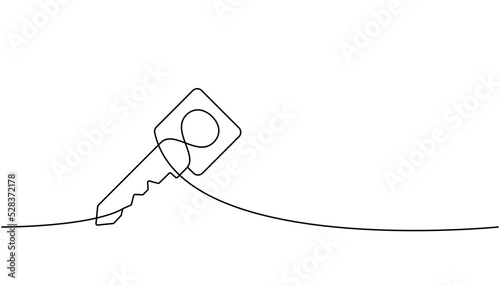 Key one line continuous drawing. Home key continuous one line illustration. Vector minimalist linear illustration
