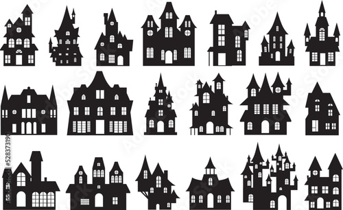 Halloween haunted house silhouette set