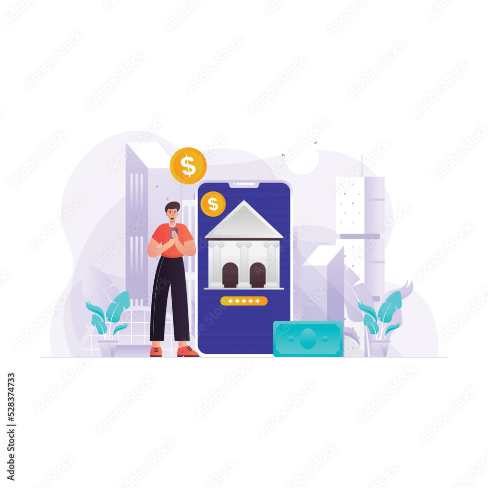 Male doing Mobile Banking Illustration Concept