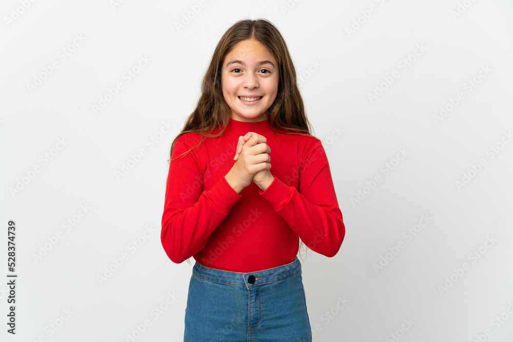 Little girl over isolated white background laughing
