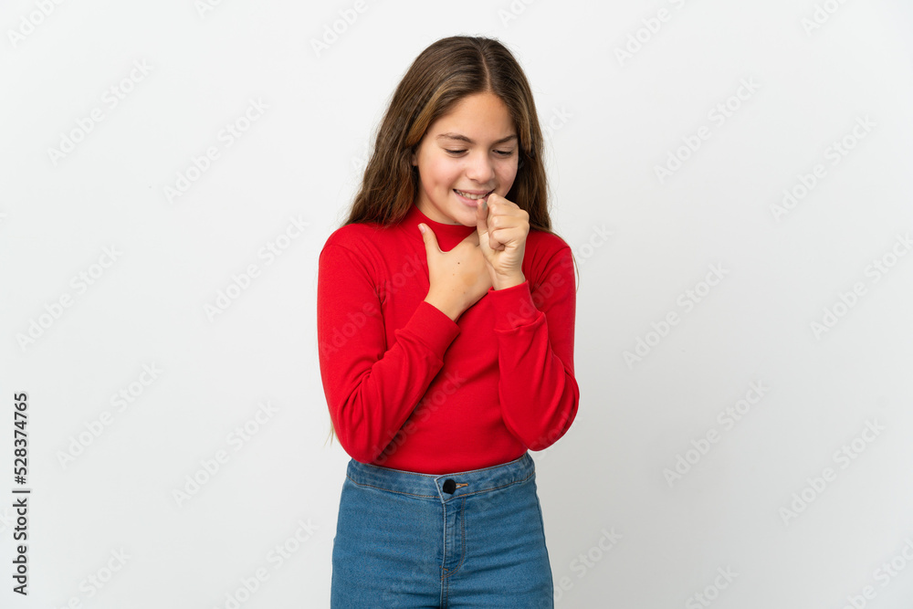 Little girl over isolated white background coughing a lot Little girl over isolated white background coughing a lot