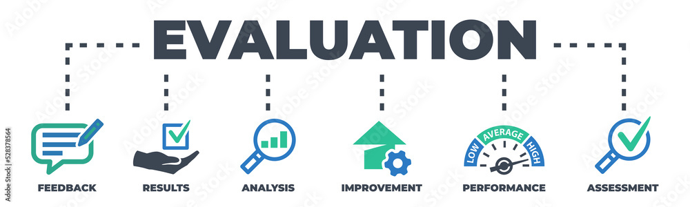 EVALUATION Concept with icons and signs EVALUATION Concept with icons and signs
