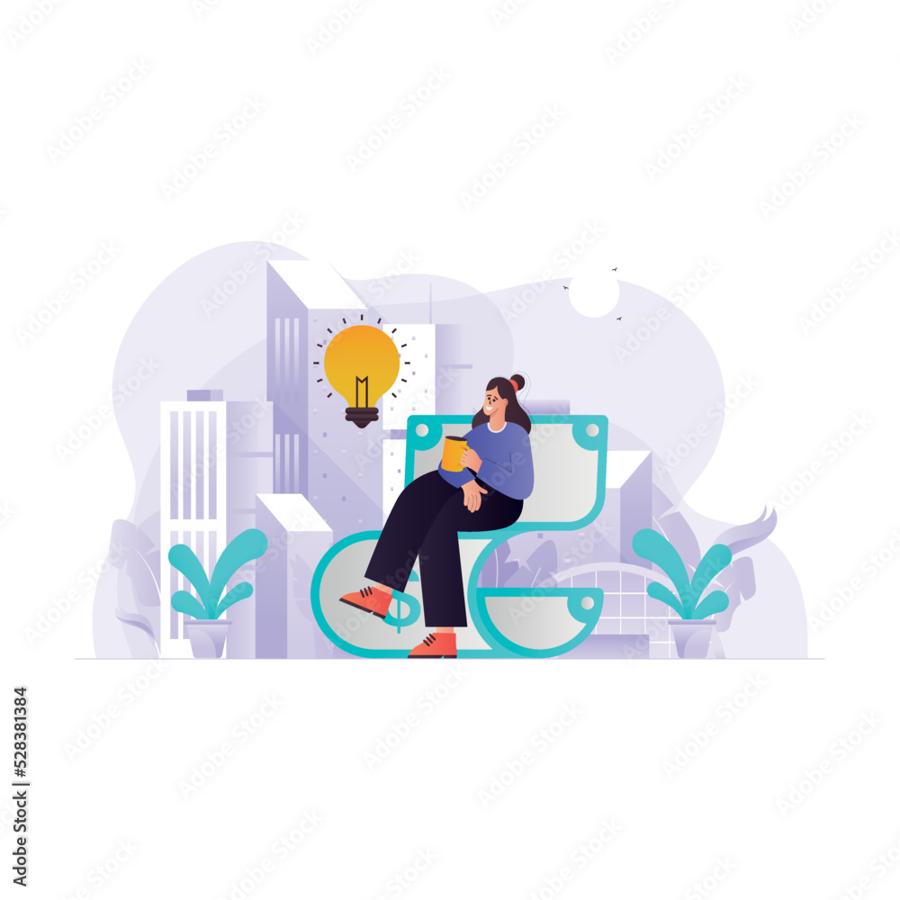 Female working on Business Idea Illustration Concept