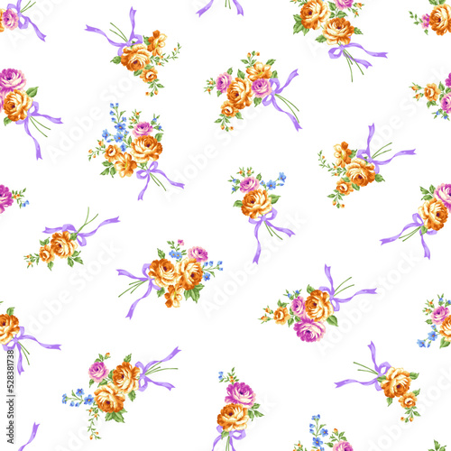 A beautiful rose bouquet made into a seamless pattern,