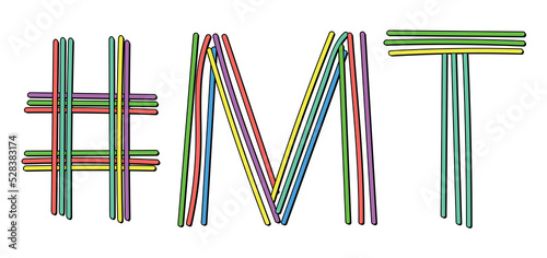 MT Hashtag. Isolate neon doodle lettering text from multi-colored curved neon lines like from a felt-tip pen, pensil. #MT is abbreviation for the US America state Montana