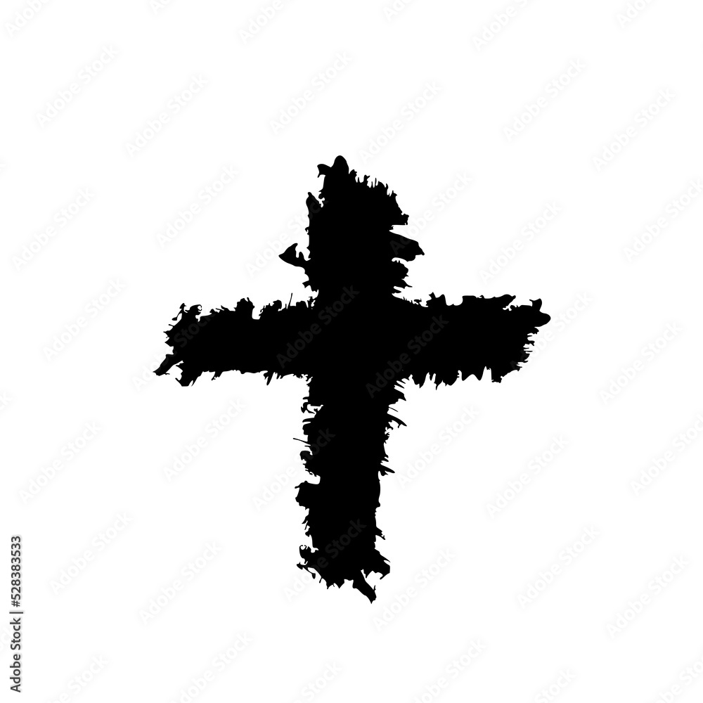 Hand drawn black grunge cross icon isolated on white background Hand drawn black grunge cross icon isolated on white background