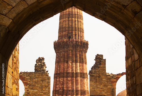 Wall art sculpture in Qutub Minar. Sculpture mural on Sandstone in qutub minar, Delhi, India. 