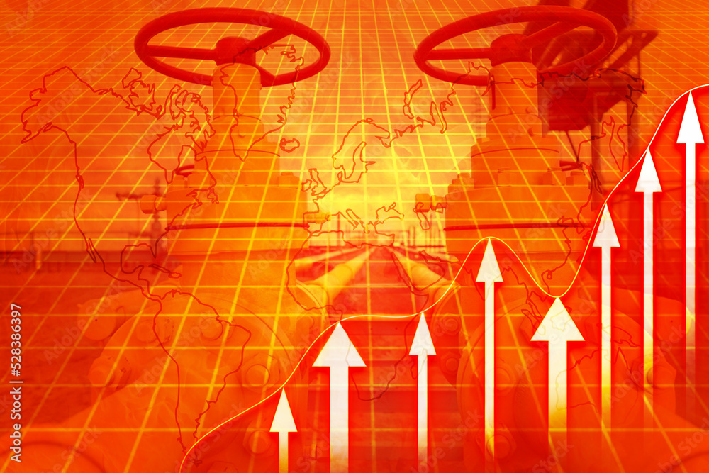 Economic gas price chart. 3d illustration Draw gas concept with digital