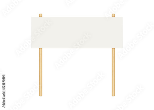 Picket banner frame. Blank demonstration banner mock up. Empty protest placard with wooden poles. Realistic politic strike board mockup. Vector illustration isolated on white background.