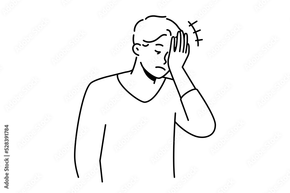Frustrated man making face palm gesture feeling embarrassed. Anxious male remember things feel stressed or confused. Vector illustration. Frustrated man making face palm gesture feeling embarrassed. Anxious male remember things feel stressed or confused. Vector illustration.