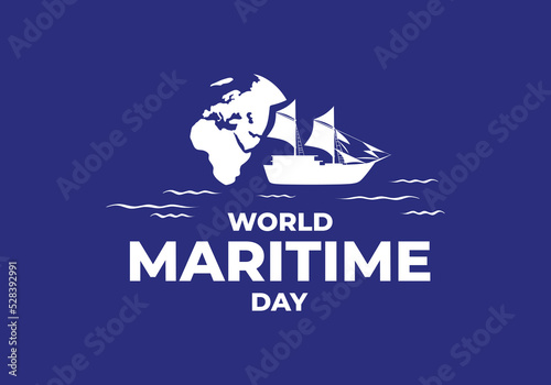 World maritime day background with earth map and big ship.