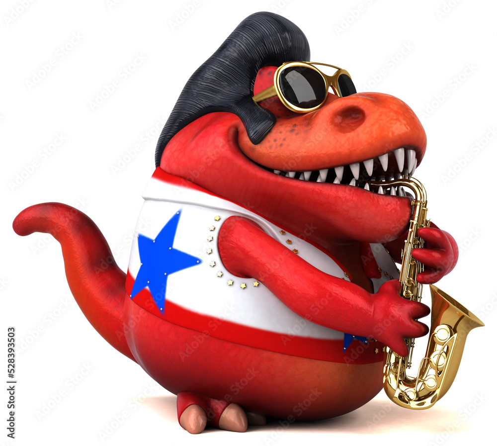 Fun 3D cartoon illustration of a Trex rocker Fun 3D cartoon illustration of a Trex rocker