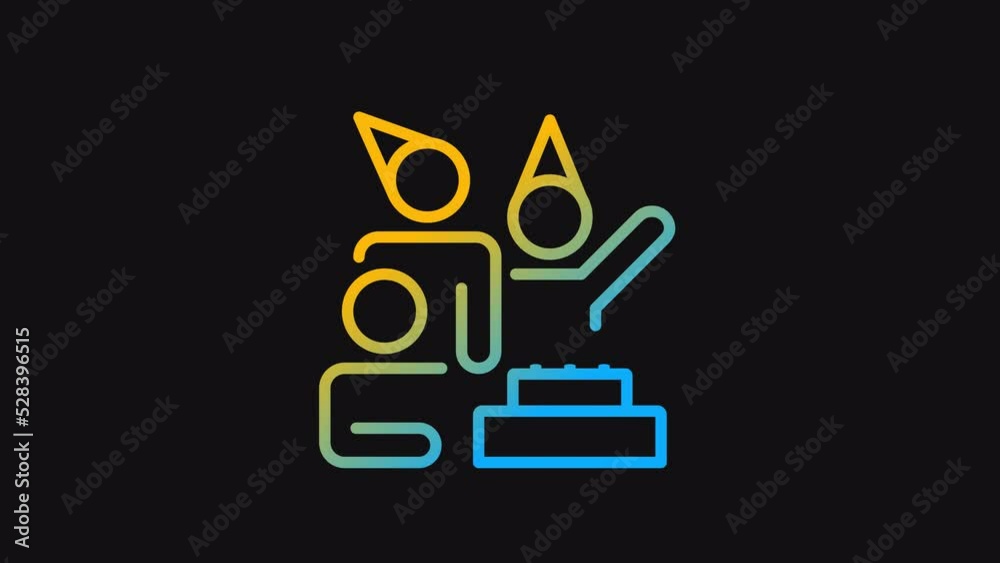 Animated birthday dark gradient icon. Celebrate birthday in office. Workplace party. Loop 4k video with alpha channel on transparent background. Outline motion graphic animation for night mode