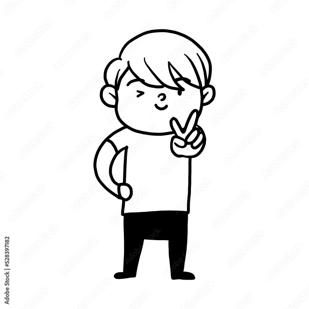 peace expression of cute boy character design peace expression of cute boy character design
