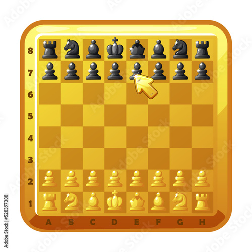 Golden Chess board and set chess figures for 2D game UI photo