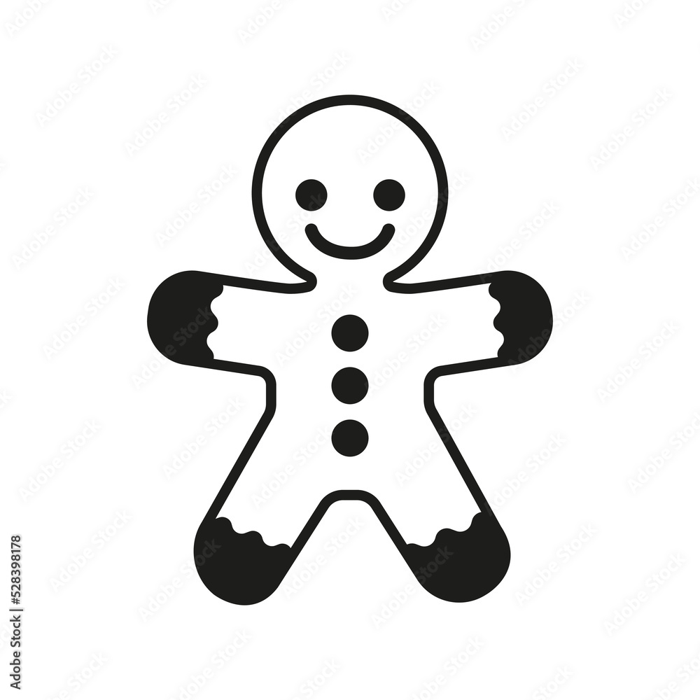 Vector winter logo design. Black and white gingerbread man cookie icon Vector winter logo design. Black and white gingerbread man cookie icon