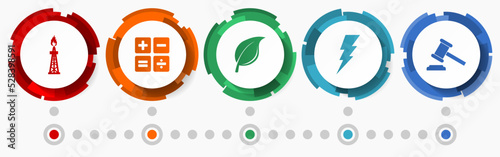 Industry concept vector icon set, technology flat design web buttons, business infographic template