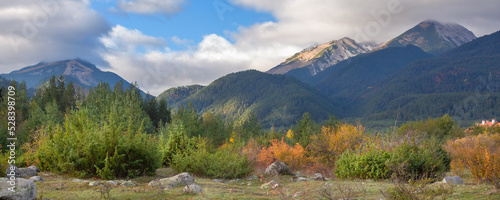 Bulgaria, Bansko banner, autumn Pirin mountains