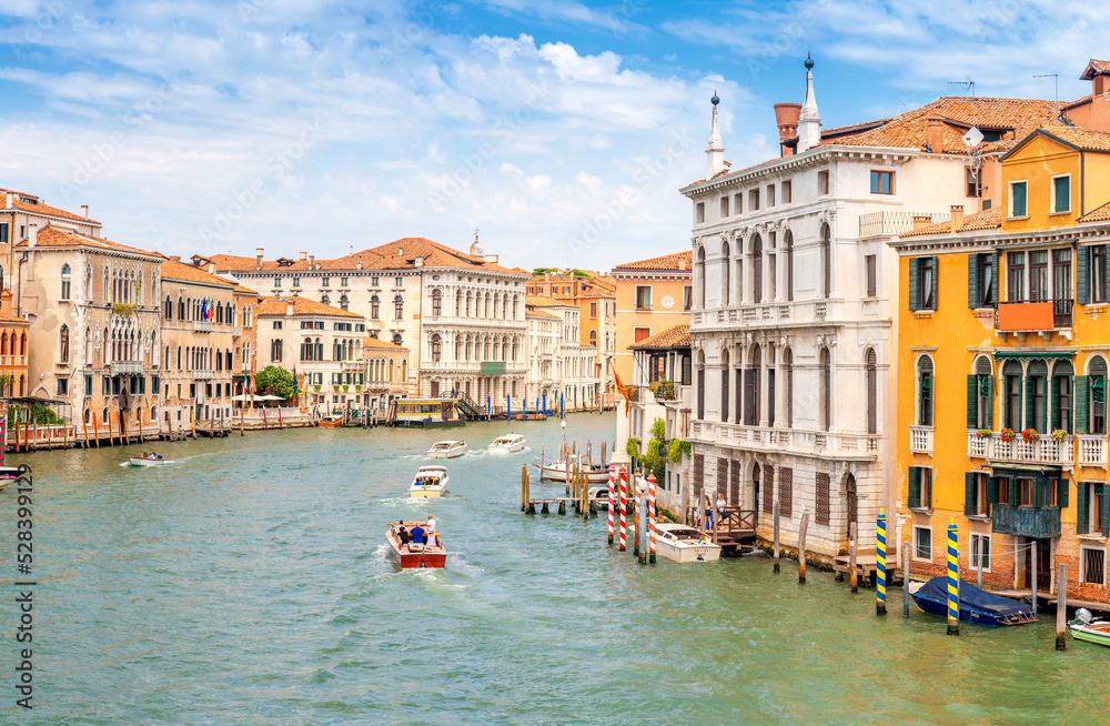 Stunning View of the Grand Canal in Venice, Italy. Summer holidays. Travel concept background.