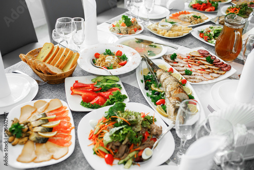 Seafood  fish dishes for the banquet table  snacks  vegetables