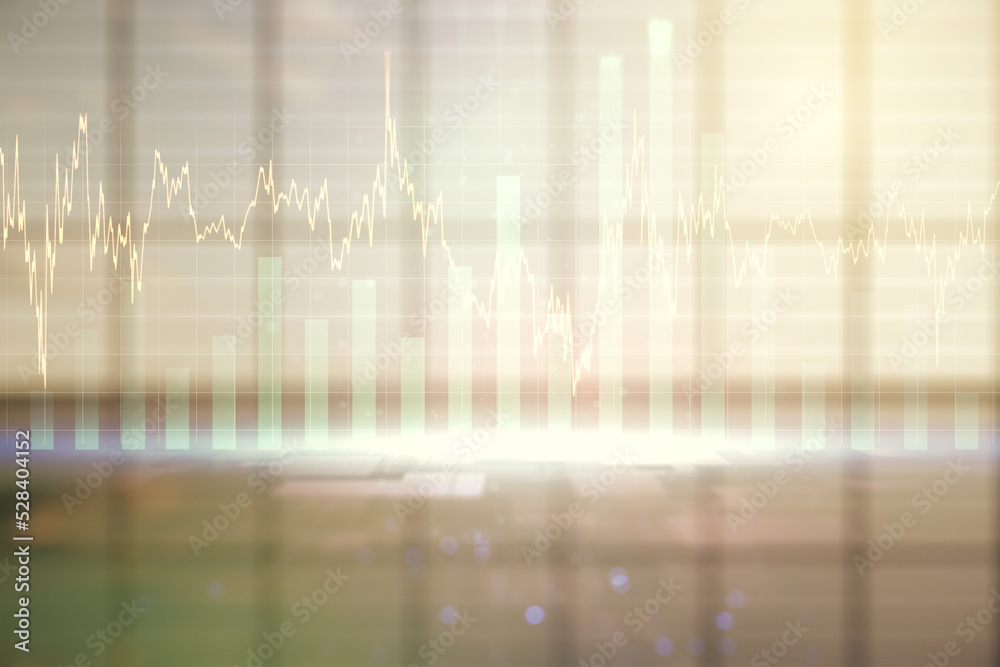 Double exposure of virtual creative financial diagram on empty room interior background, banking and accounting concept Double exposure of virtual creative financial diagram on empty room interior background, banking and accounting concept