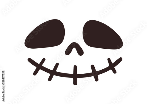 Scary Halloween face silhouette with creepy sewed smile, mouth with stitches....