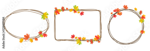 Autumn frame with leaves . Autumn floral background.Autumn, fall, thanksgiving day concept.Set with simple handrawn online frames.