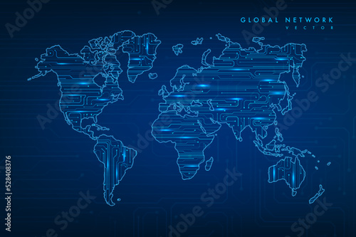 Technology image of globe. Abstract circuit board background