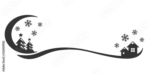 Christmas holidays blank text border frame vector, winter xmas trees and houses silhouettes