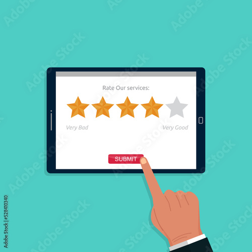 Customer feedback and rating 5 stars concept, satisfaction review to increase product improvement and business development