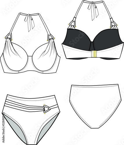 set of bikini, accessories detail,halter bikini top,underwire top