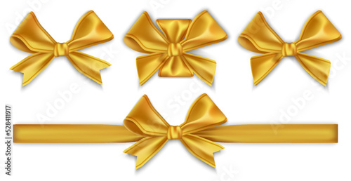 Gold bow on whtie background. Vector illustration for happy events photo