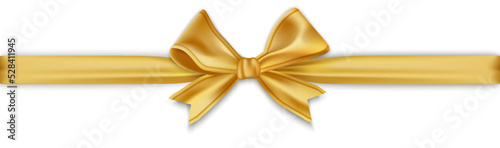 Gold bow and horizontal ribbon on whtie background. Vector illustration for happy events photo