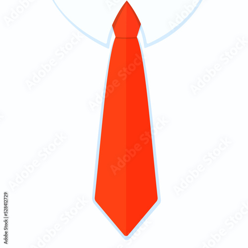 Red tie with white collar's shirt. Father's Day, office employees, businessman concept. Flat cartoon style vector illustration icon background isolated.