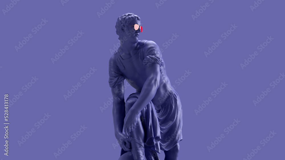 3d render, Very Peri color violet statue of a man tying shoelaces 3d render, Very Peri color violet statue of a man tying shoelaces