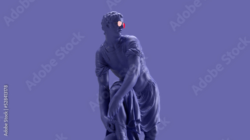 3d render, Very Peri color violet statue of a man tying shoelaces © Роман Мартинюк