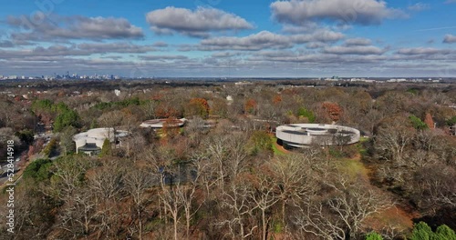 Atlanta Aerial v781 establishing dolly in shot flyover jimmy carter presidential library and residential housing area at poncey-highland neighborhood - Shot with Mavic 3 Cine - December 2021