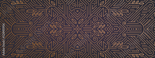 Vector abstract geometric golden background, gatsby style pattern. Art deco wedding, party, geometric ornament, linear style. Horizontal luxury decoration element, banner, gold and black.
