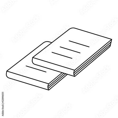 Books are stacked. View from above. Sketch. Vector illustration. School books in closed position. Coloring book for children. Doodle style. Outline on isolated background. School theme. 