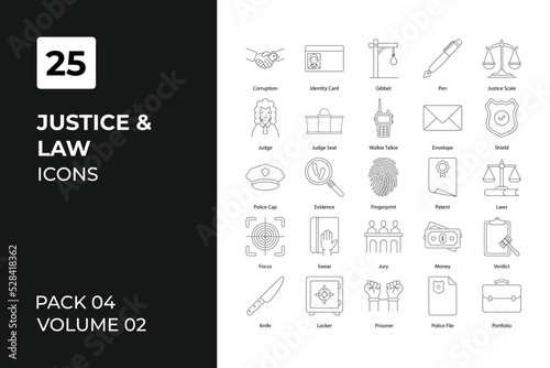 Justice and Law icons collection. Set contains such Icons as Justice and Law, agreement, attorney, balance and more.