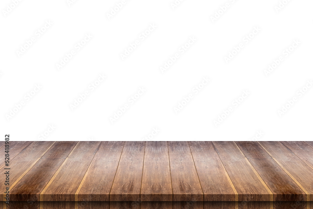 Empty wooden table top isolated on white background for product display Empty wooden table top isolated on white background for product display