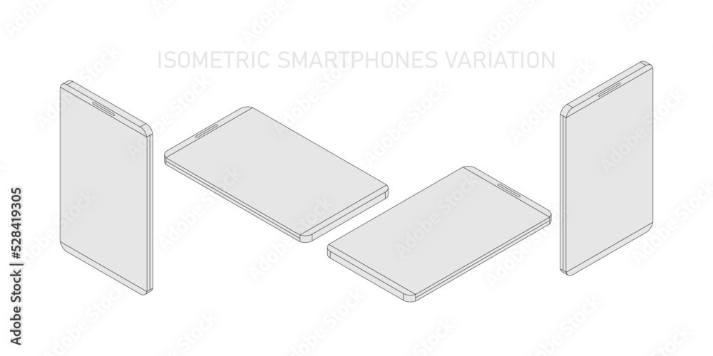 Outline vector isometric variants of smartphones. Concept set EPS 10 illustration Outline vector isometric variants of smartphones. Concept set EPS 10 illustration