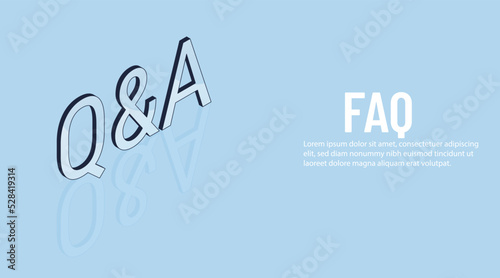 FAQ. Isometric vector QA. Concept illustration art Support Center and online frequently asked question answer blue background.