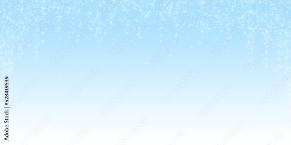 Christmas falling snow background. Subtle flying snow flakes and stars. Festive winter silver snowflake overlay template. Vector illustration Christmas falling snow background. Subtle flying snow flakes and stars. Festive winter silver snowflake overlay template. Vector illustration