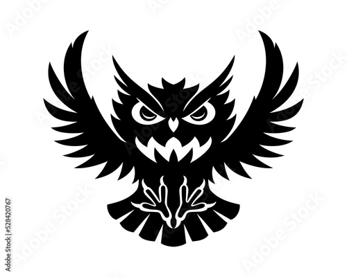 Owl icon with wings on white background.	