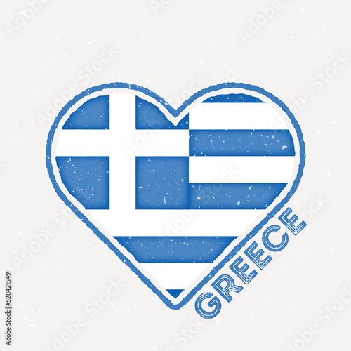 Greece heart flag badge. Greece logo with grunge texture. Flag of the country heart shape. Vector illustration.