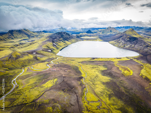 view from the mountain, Iceland, Laugavegur trail, camp