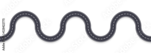 Road template. High view. Curve asphalt highway. Winding path or route. Vector illustration. 